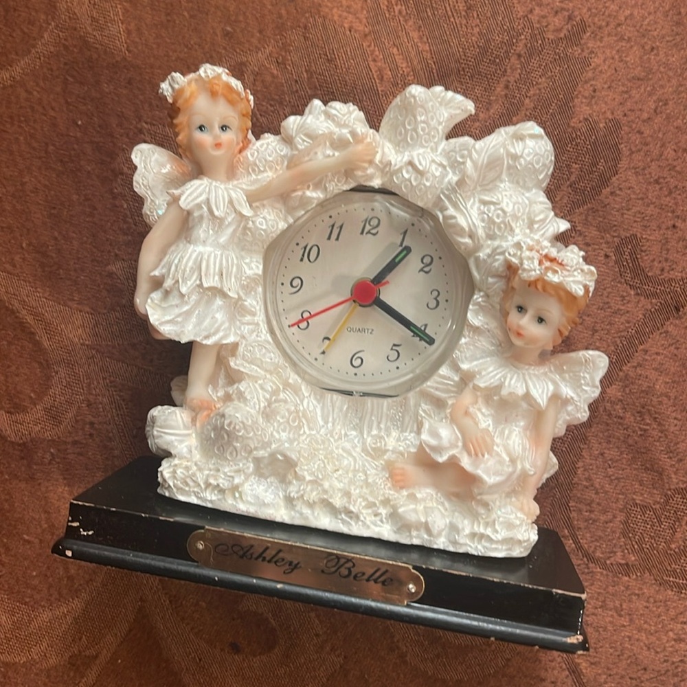 Rare Vintage Ashley Belle Quartz Alarm Chureb Angel 4.5" Desk Clock
